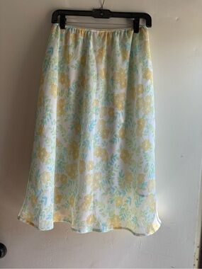 Vintage Fashion Bug Yellow and Light Blue Floral A-Line midi Skirt